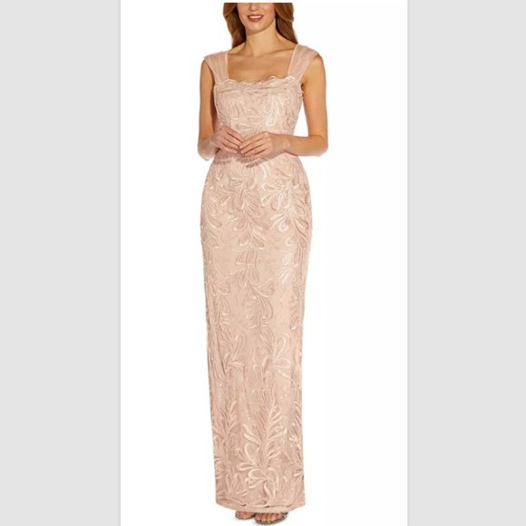 ADRIANNA PAPELL Soutache Column Ball Gown Dress Ribbon Embroidered 10 Pink NWT - Picture 1 of 3